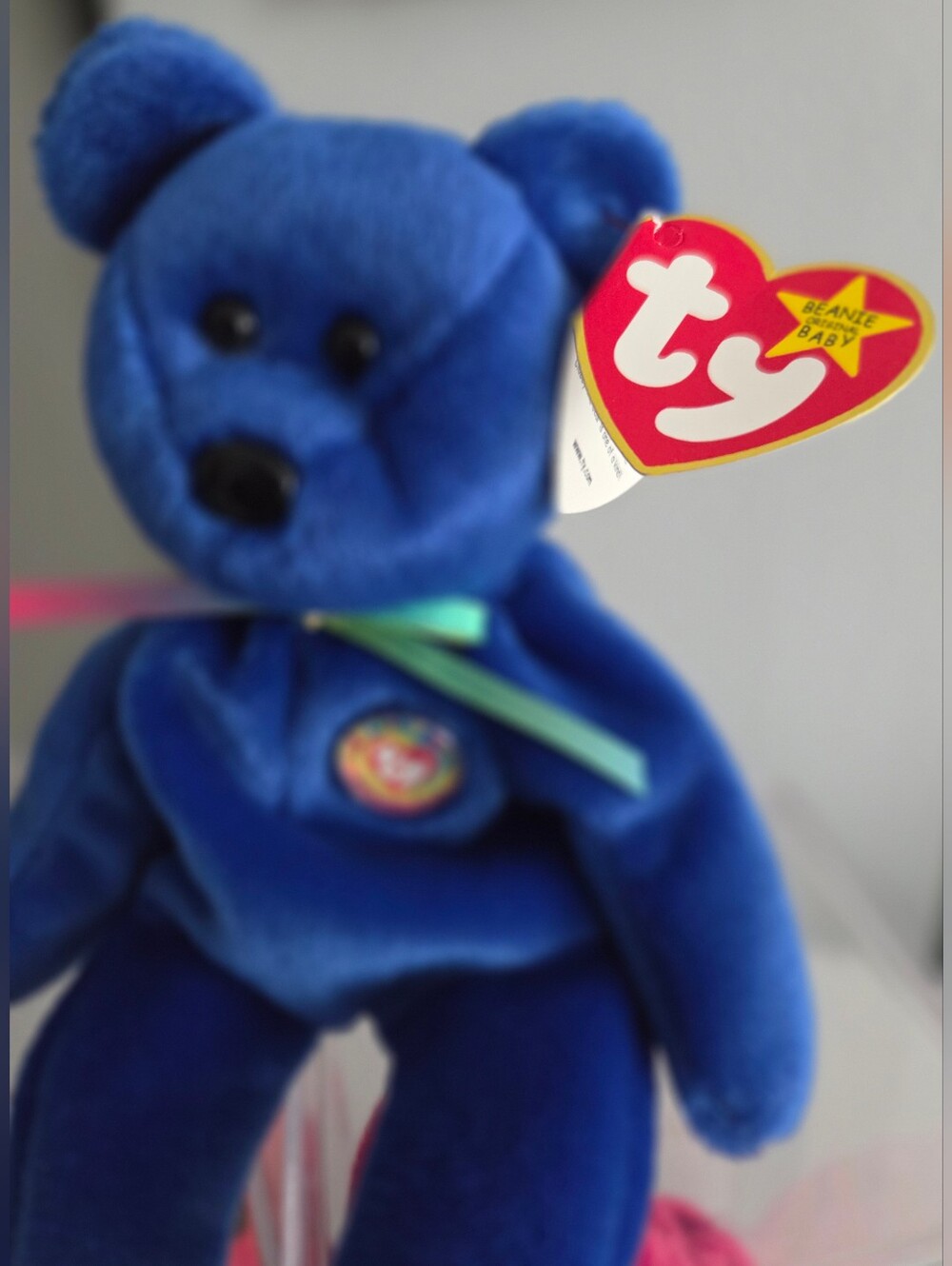 Ty Blue Beanie Baby Plush Bear with Heart Tag